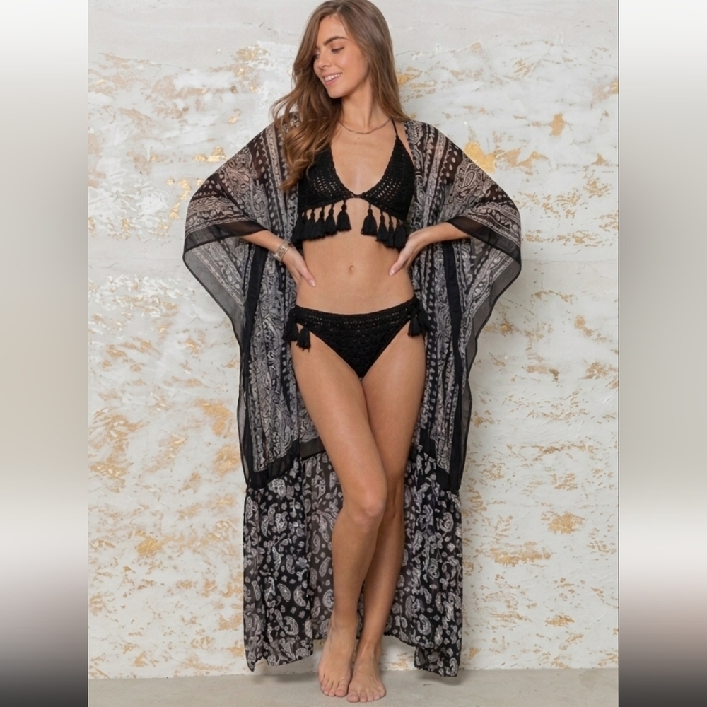 NWT POL Black Crochet Tassel Bikini Set